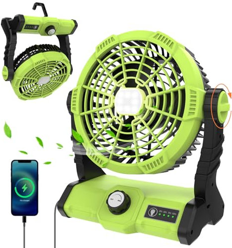Ventilador de Camping Recargable con Batería de 8400 mAh, luz LED Portátil, Ventilador USB, Rotación de 270°, Rápido, Apto para Tiendas de Campaña, Viajes, Trabajo, Pesca, Huracanes, Exteriores
