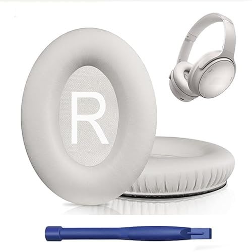 HATOFES Ohrpolster für Bose QuietComfort 45 (QC45) - Weiße PU-Leder Ohrpolster mit Schaumstoff und Geräuschunterdrückung (1 Paar)