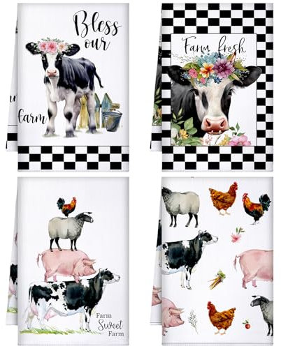 Küchentücher mit Huhn, Hahn, Bauernhof, Geschirrtücher, Landhausstil, rustikales Geschirrtuch, Dekoration, 40,6 x 61 cm, für Küche, Badezimmer, Zuhause, Geschenke (Vintage-Farbe, Bauernhoftiere), 4