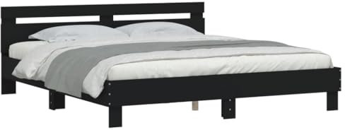 vidaXL Bettgestell, Bettrahmen mit Lattenrost, Bett Gästebett mit Kopfteil, Doppelbett Schlafzimmerbett Schlafzimmermöbel, Schwarz 200x200cm