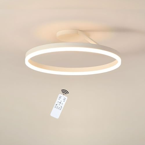 LIUYU LED Deckenleuchte Ring Rund Weiß 60cm 40W Dimmbar mit Fernbedienung | Einseitig nach unten abstrahlend, Deckenlampe Wohnzimmer 3600lm, Halbeinbau, Deckenbeleuchtung mit Speicherfunktion
