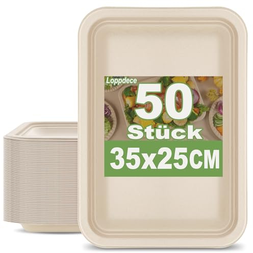 Loppdece 50 piatti di carta, 25 x 35 cm, piatti di carta di alta qualità, rettangolari, ecologici e usa e getta, per feste, barbecue, campeggio, picnic