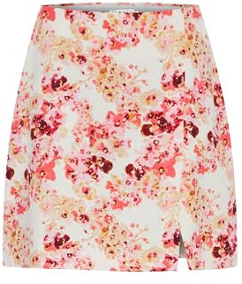 ICHI IHKATE Print Damen Rock Minirock Gemustert mit Seitenschlitz A-Linie, Größe:XL, Farbe:Calypso Coral Flower AOP (203042)