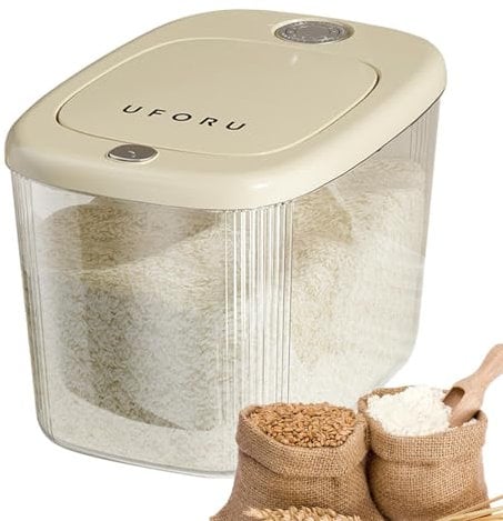 Glass Rice Dispenser - 10kg Rice Bucket, Visible Limit of Grain Container Storage | Transparent Kitchen Rice Storage Box with Food Safety, Food Storage Container