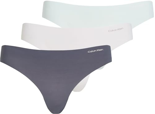 Calvin Klein Women's 3 Pack Thongs Underwear, Multicolor (Shark/Wind Chime/Moonlight Jade), L