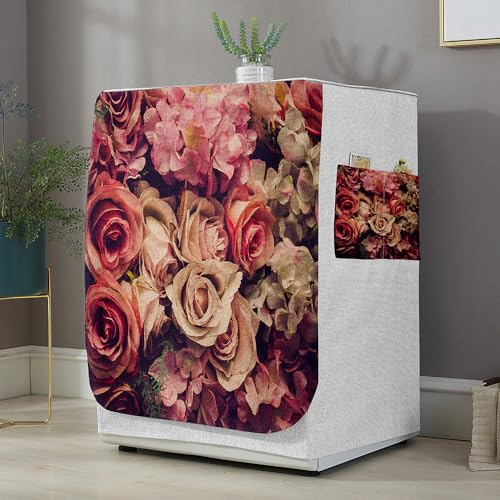 Highdi 3D Funda de Lavadora Cubierta Exterior,Adapta a la Mayoría de Lavadoras y Secadoras de Carga Frontal Protector Solar a Prueba de Polvo (Flor Rosa 3,L Capacidad 10.5~12 KG)