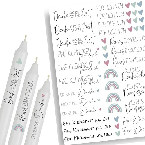 A4 Kerzentattoos Geburtstag | Kerzenfolie für Kerzen | Tattoo Folie Danke | Wasserschiebefolie für Stabkerzen | Ein kleines Dankeschön | Eine Kleinigkeit für dich