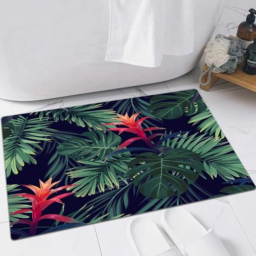 EMFSLA Bath Mat 24x35 in,Tropical Palm Leaf Jungle Leaves,Non-Slip Bathroom Mat Machine-Washable,Ultra Soft and Water Absorbent Bath Rug for Bathroom
