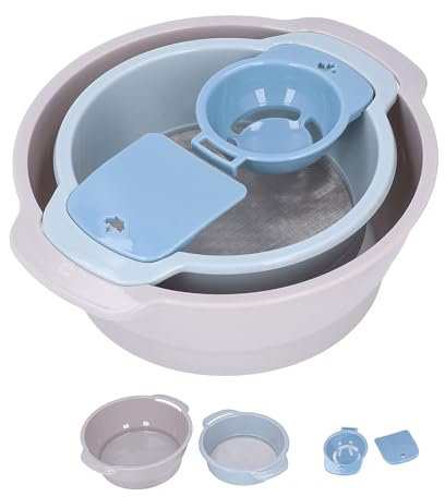 Set di 4 Setaccio per Polline, Setacci per Farina, Setaccio Setaccio Utensili, Design Impilabile, Setaccio per Farina per Cottura al Forno, Vassoio di Rifinitura Leggero con Rete (Blu)