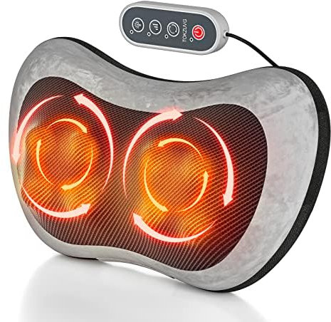 TOKZUVG Shiatsu Back Neck Massager Massage Pillow with Remote Control Heat 2 Directions 3 Speeds 8 Deep Tissue Kneading Nodes Shoulder Muscle Relaxation Pain Relief