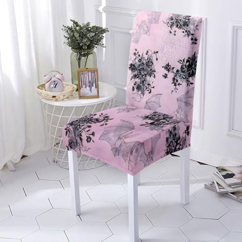 Housse de Chaise Rose Bat Print Housse de Chaise Salle à Manger Spandex Housse Chaise Amovible Housses de Chaise de Salle à Manger Durable Housse Chaise Salle a Manger Extensible 2 Pièces