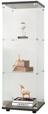 FOERPL Glasvitrine Standvitrine 42x36x125cm,3 Lagen glasvitrine stehend mit Tür und Schloss für Sammlerstücke Wein,Modern Durchsichtige Glas Vitrinenschrank für Büro Wohnzimmer Bar