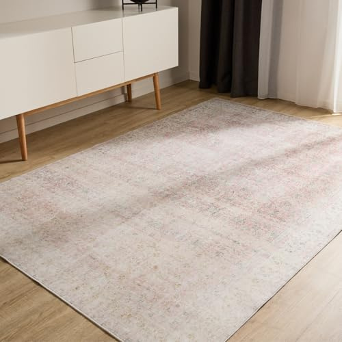 benuta Basic Waschbarer Teppich George - Beige/Rosa 240x340 cm - Kunstfaser - Rechteckig & im Style: Vintage, Elegant, Retro - Pflegeleicht für Wohnzimmer Schlafzimmer