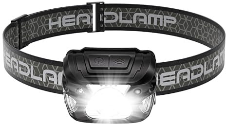 konqkin Stirnlampe Wiederaufladbar -Helmlampe-Headlight-I6 Modi-Sensor & Rotlicht-Kopflampe,Schwarz