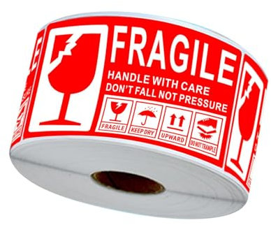 Qianly Aufkleber für zerbrechliche Gegenstände – selbstklebende Etiketten für den Versand von Glaswaren, 1 Rolle, Stil E