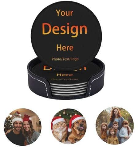Personalisierte Untersetzer aus Leder 12er-Set für Getränke Fügen Sie Ihr eigenes Foto Text und Logo hinzu Individuelle rutschfeste Getränkeunterlage Getränkehalter für Bar Kaffee Küche Home Office