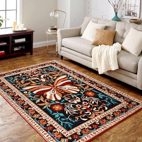 TUKDAK Schmetterling Teppich Wohnzimmer 120x180cm, Moderner Kurzflor Teppich Schlafzimmer, Waschbar Anti-Rutsch Teppiche Teppichen für Kinderzimmer, Orientalischer Teppiche, Frühling Sommer