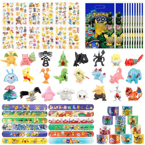 Thingehoy 58Pcs Kindergeburtstag Mitgebsel Set, Party Mitgebsel Kindergeburtstag, 24PC Minifiguren Zufällig+12 Blätter Tattoo Kinder+12PC Armband+10 Geschenktüten, Geburtstags Party-Mitgebsel Kinder