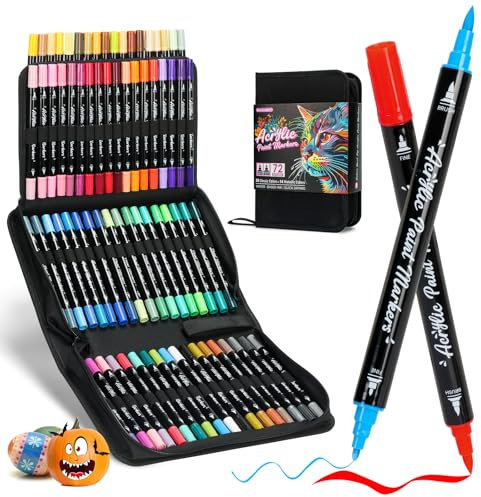 Acrylic paint Markers, 72 Colors Dual Tip Pens for Rock, Wood, Canvas, Ceramic, Card Making, Vibrant Color Ideal for Artists, Crafters & DIY Projects