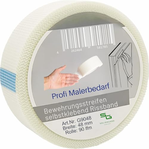 SOLIDGUARD Fugenband - Glasfaser-Gewebeband - Für Reperatur- & Spachtelarbeiten - Einfache Fixierung - Selbstklebend & Reißfest (1, 85m x 48mm)