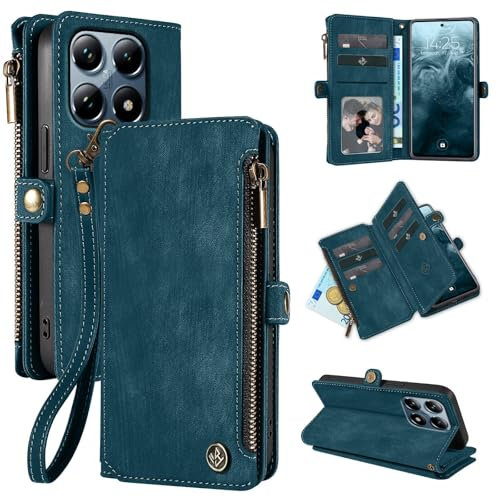 LBH Handy Hülle für Xiaomi 14T Pro Klapphülle RFID Schutz Wallet Geldbeutel Geldbörse Cover Case Flipcase Kartenfächer Geldfach Münzfach Petrol