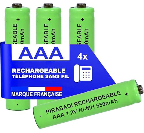 4 batterie ricaricabili 550 mAh 1,2 V NI-MH | AAA LR03 LR3 R03 R3 H03 H3 | Compatibile di ricambio per telefono fisso wireless per Philips PANASONIC GIGASET ALCATEL Siemens DECT