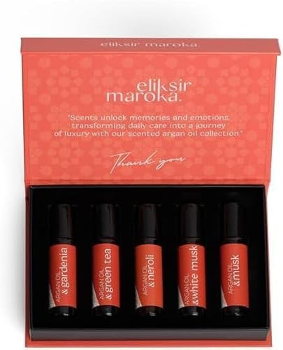 Marokko Elixier - Set 5 x 10 ml Arganöl | Gardenia • Green Tea • Neroli • Weißes Musk • 100% Natur • Haar-, Gesichts- und Körperpflege • Ideal als Geschenk