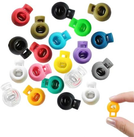 Nzexlyva 20 Pcs Spring Cord Locks, Toggles for Drawstrings, Plastic Multicolor Drawstring Cord Round Adjustable Toggles for Backpacks Shoelace Clothes Storage Bag Hammock