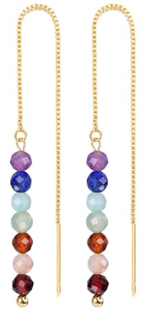 GEHECRST Damen Chakra Ohrringe Heilstein Ohrhänger Lange Kette Hängeohrringe Natürliche Edelsteine Hypoallergen Schmuck für Damen Frauen