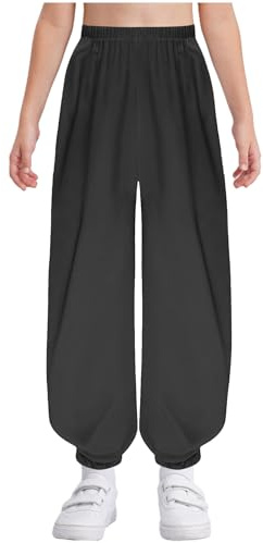 YOOJIA Pantalones Uniforme De Kung Fu para Niños Y Niñas Pantalones De Color Liso con Cintura Elástica Traje De Artes Marciales para Tai Chi Y Wing Chun Negro 11-12 años