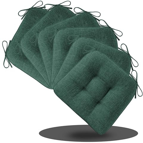 AddGrace 6er Set Sitzkissen 40 x 40 x 10cm Tiefgrün | Weiche Stuhlkissen mit Hochwertiger Polsterung für Innenbereich Küche oder Esszimmer