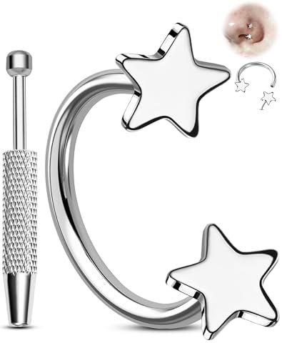 Melighting Hufeisen Ring Gewindelose Nasenringe 316L Chirurgenstahl Helix Ohrringe Lippe Augenbrauen Piercing Schmuck 20G Stern/Herz Septum Ring Ball Grabber Werkzeug Set, 20G 8MM, Edelstahl Zirkonia