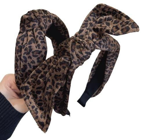 KASESSS 2 Pièces Serre Tete à Imprimé Léopard, élastique 6cm Large Noué Bandeau Cheveux Femme Et Filles, Non Glissant Serre Tête Accessoires De Mode Porter Au Quotidien, Fêtes Et Soins Du Visage