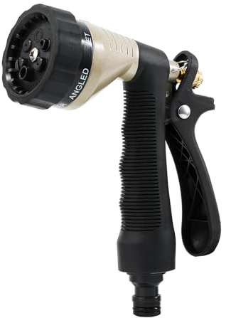 RESTMO Pistola a Spruzzo in Metallo Resistente, Pistola Acqua Giardino Nero | Blocco a grilletto integrato, 6 modalità di spruzzo, Controllo del flusso posteriore, Per tubo da giardino