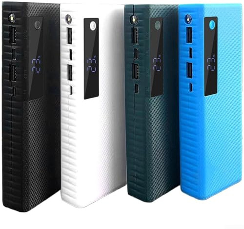 Besshepplo DIY Power Bank Case 5 Slot 21700 Soporte de batería de cabeza plana con puertos USB duales 5V 2.1A Salida LED Indicador ABS Shell para uso doméstico y exterior Baterías no incluidas (blanco
