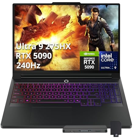 Lenovo Legion Pro 7i 16 WQXGA OLED 240Hz Gaming Laptop, Intel Ultra 9 275HX, GeForce RTX 5090, 32GB DDR5, 3TB Storage(2TB SSD+1TB Docking Station Set), Backlit Keyboard, WiFi 7, Win 11 Pro, Black