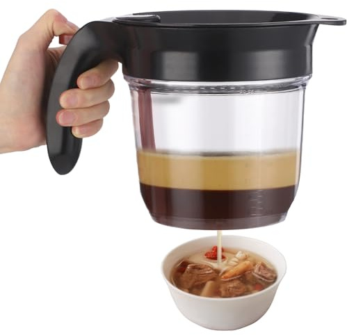 Gravy Fat Separator, 1 L/34 oz Fat Separator Cup with Strainer, Bottom Release Oil Grease Strainer for Soup and Sauce, PP Kitchen Degreasing Cup with Measuring Marks