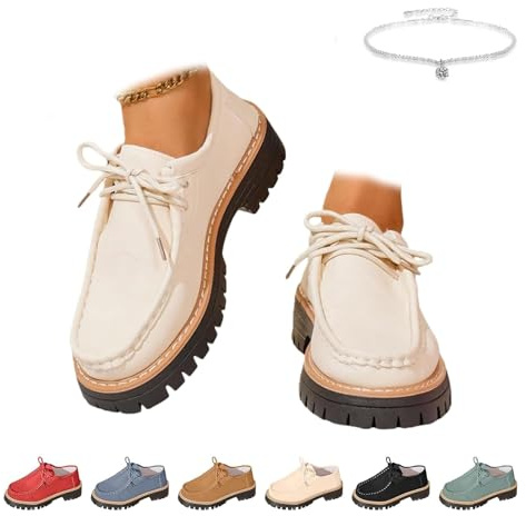 Mocasines ortopédicos de plataforma para mujer, mocasines de piel de ante sin cordones con soporte de arco para mujer, zapatos de trabajo anchos con cordones
