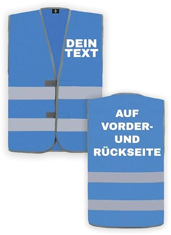 Personalisierte Warnweste für Erwachsene mit eigenem Text - EN ISO 20471 zertifizierte Sicherheitsweste - Reflektierende Fahrradweste für Herren & Damen - Auto & Fahrrad Warnwesten - Blau 5XL/6XL