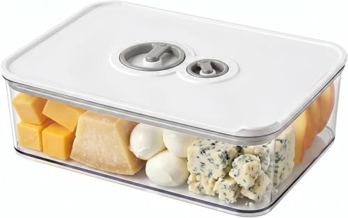Dexpally Caja de Queso con Tapa 1250 ml, Frasco Hermético para Queso con Temporizador, Apilable para Alimentos (Queso/Fiambre). Nevera, Sin BPA.