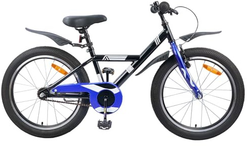 Mangloder Kinderfahrrad 18 Zoll für 5-7 Jahre alt Schwarz mit verstellbarem Sattel und Lenker, geeignet für Stadt, Freizeit und Alltagsrad, Robustes Stahlrahmen, sicherer Rücktrittbremse