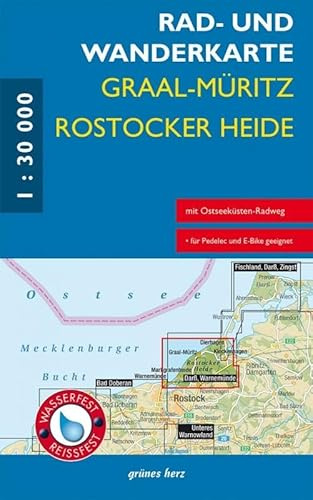 Rad- und Wanderkarte Graal-Müritz, Rostocker Heide: Mit Warnemünde, Markgrafenheide, Gelbensande, Rövershagen, Klockenhagen, Dierhagen. Maßstab 1:30.000. Wasser- und reißfest.