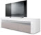 Vladon Lowboard Valencia, Made in Germany, TV-Kommode mit 1 offenem Fach und 2 Klappen, Weiß matt/Sandgrau Hochglanz/Weiß Hochglanz (155 x 46 x 40 cm)