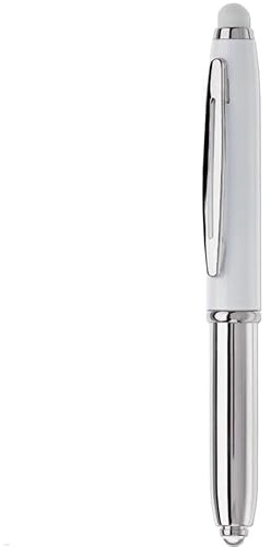 Touchpen Kugelschreiber / mit LED Licht / Farbe: silber/weiß mit weißen Stylus