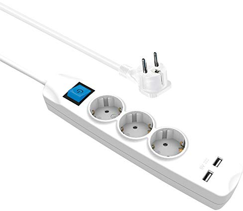ARLI 5m Steckdosenleiste 3 Fach Weiss mit 2 USB Ladebuchsen USB-A USB-C Schalter Mehrfachstecker Kinderschutz Überspannschutz flachem Winkelstecker Schutzkontakte Mehrfachsteckdose Steckdose weiß
