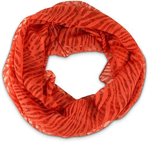 fashionchimp Loop Sommer-Schlauchschal für Damen mit Ausbrenn-Muster, Baumwolle und Polyester, leichter XXL Schal (Rot-Streifen)