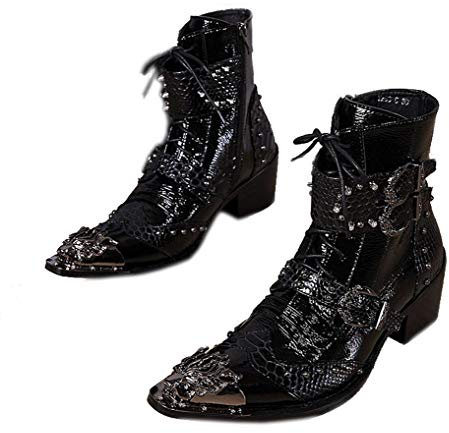 Wuf Stivali da Motociclista Uomo in Vera Pelle, con Fibbia, Stile Cowboy Western con Punta in Metallo (Numeric_45)