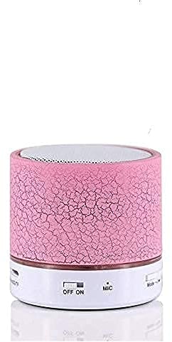 ISMMIK Mini Wireless Bluetooth Speaker Cracked Layer USB/TF Card/FM Music Sound Box Subwoofer with Colorful Light (Pink) Portable LED Light Super Bass Stereo