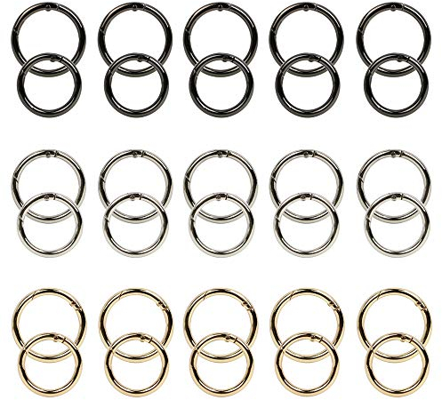 Nsiwem Rund Karabinerringe 30 Stück Runde Karabiner 20mm/ 25mm Karabinerring mit Federöffnung Karabinerhaken aus Zinklegierung O Ring Snap Ring für DIY Handwerk Machen Silber Gold Schwarz