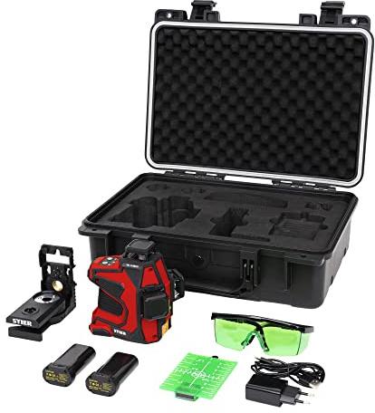 STIER Kreuzlinienlaser SKL 3x360°, 520nm, grün, 1/4 und 5/8 Gewinde im Koffer